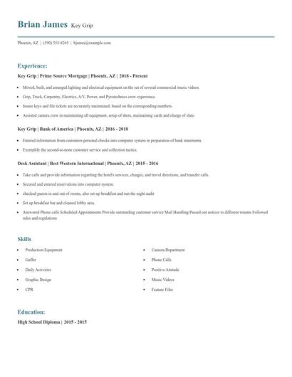 Key Grip Resume