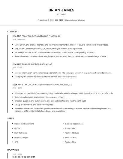 Key Grip Resume