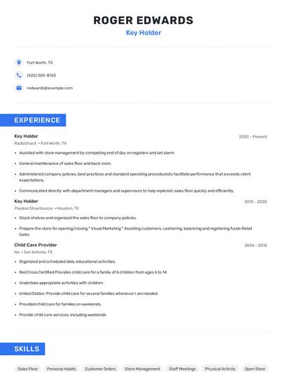 Key Holder Resume