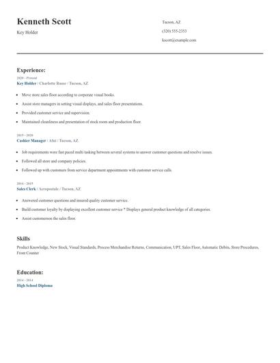 Key Holder Resume