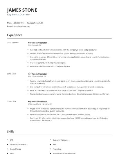 Key Punch Operator Resume