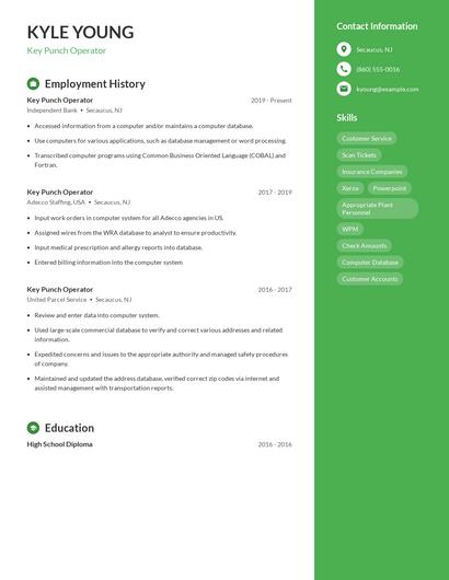 Key Punch Operator Resume