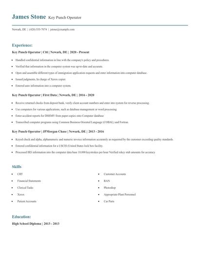 Key Punch Operator Resume