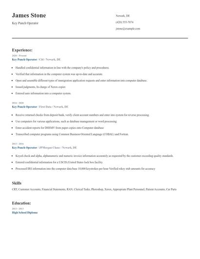 Key Punch Operator Resume