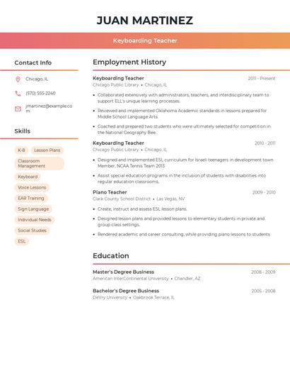 Keyboarding Teacher Resume