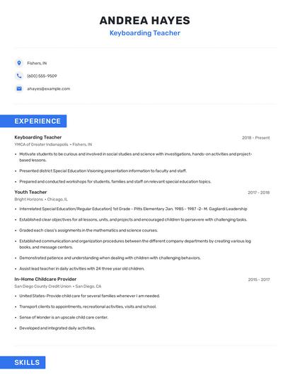 Keyboarding Teacher Resume