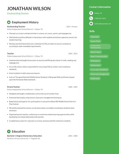 Keyboarding Teacher Resume