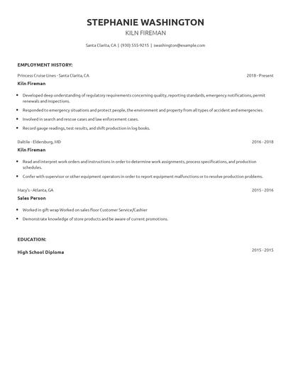 Kiln Fireman Resume