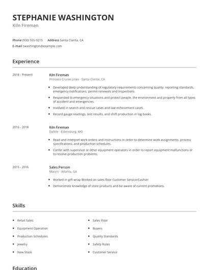 Kiln Fireman Resume