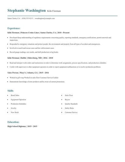 Kiln Fireman Resume