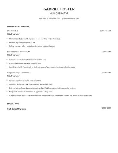 Kiln Operator Resume