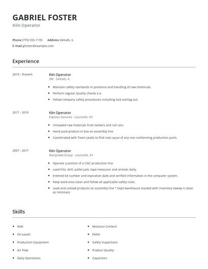 Kiln Operator Resume