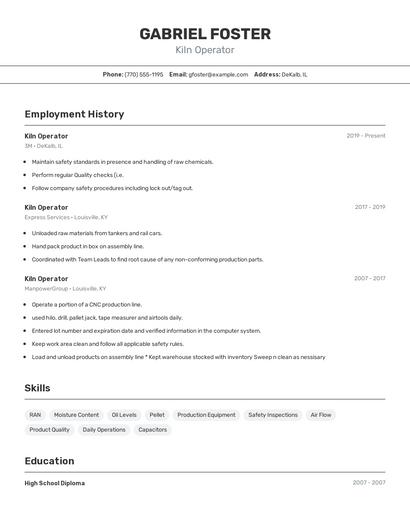 Kiln Operator Resume