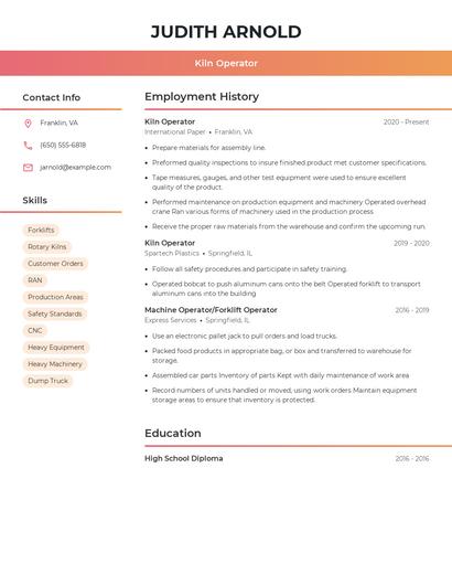 Kiln Operator Resume