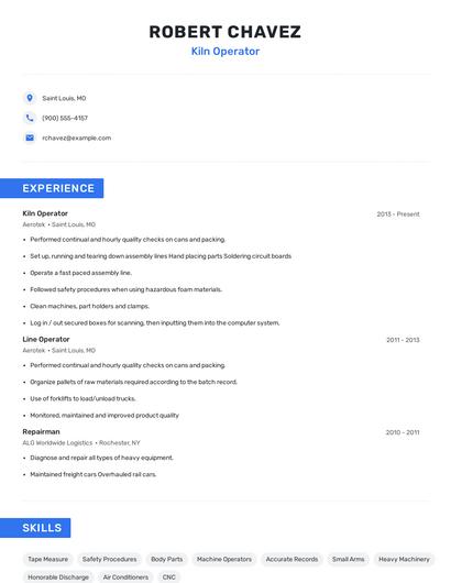Kiln Operator Resume