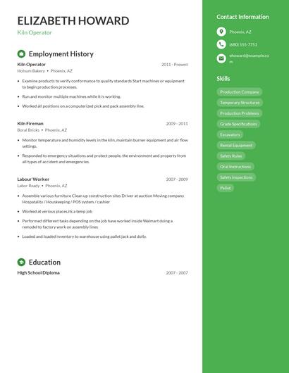 Kiln Operator Resume