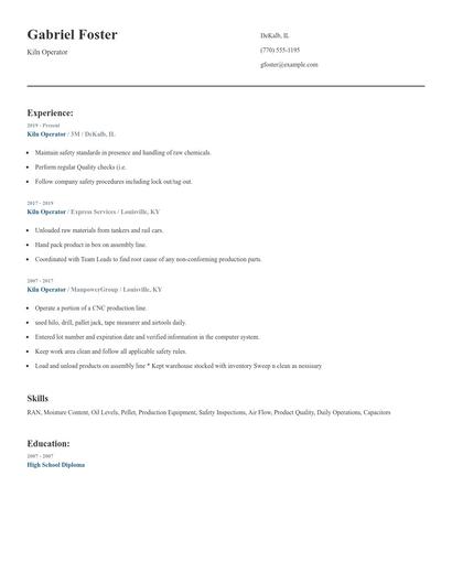 Kiln Operator Resume