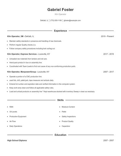 Kiln Operator Resume