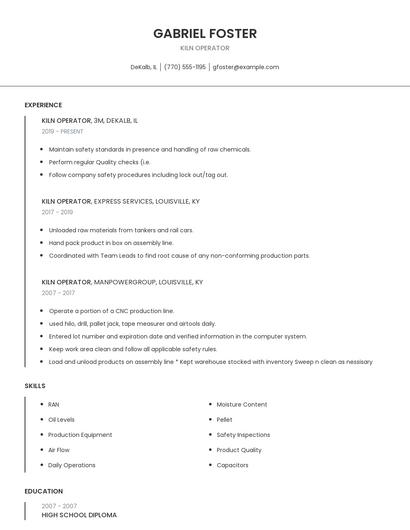 Kiln Operator Resume