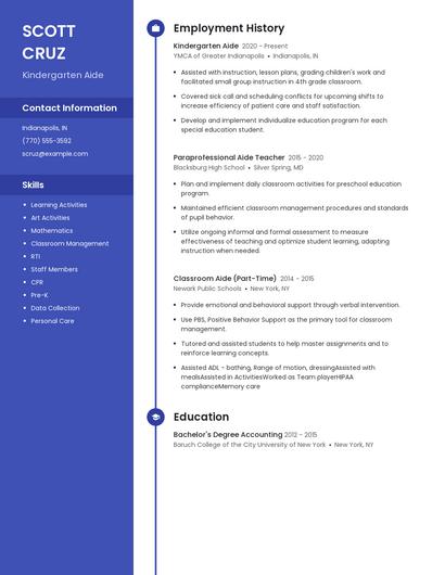 Kindergarten Aide Resume