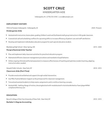 Kindergarten Aide Resume