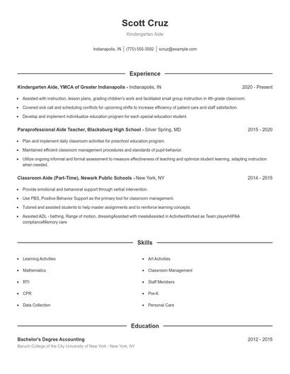 Kindergarten Aide Resume