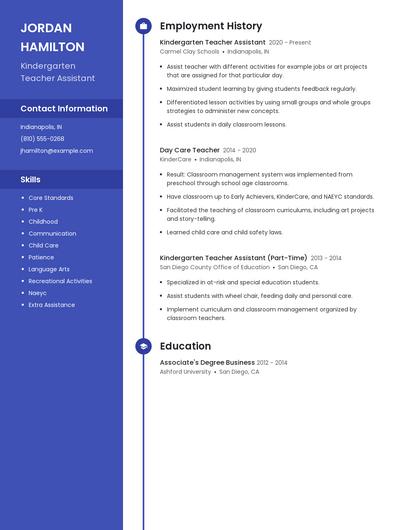 Kindergarten Teacher Assistant Resume