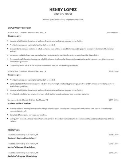 Kinesiologist Resume
