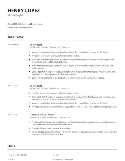 Kinesiologist Resume