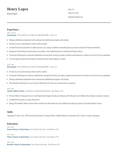 Kinesiologist Resume