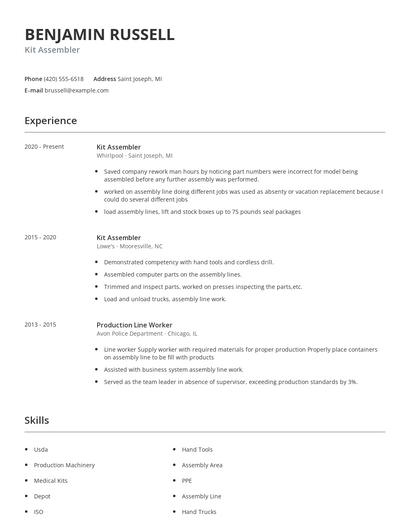 Kit Assembler Resume