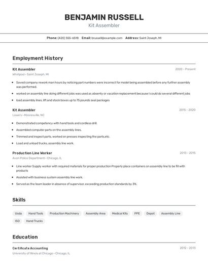 Kit Assembler Resume