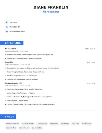 Kit Assembler Resume