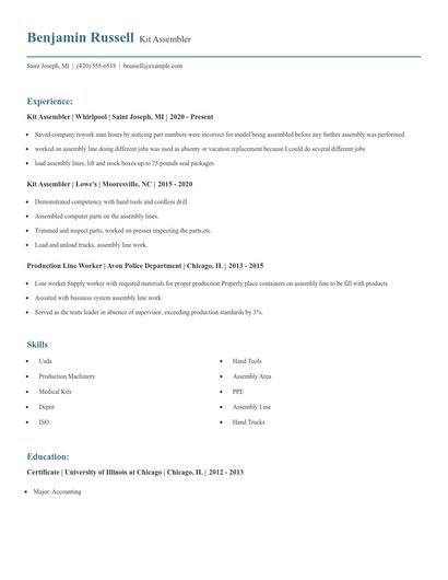 Kit Assembler Resume