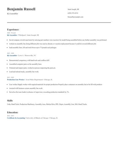 Kit Assembler Resume