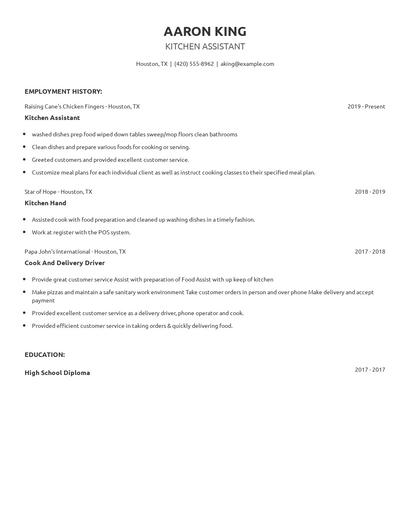 Kitchen Assistant Resume