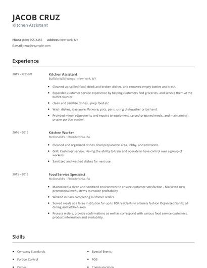 Kitchen Assistant Resume