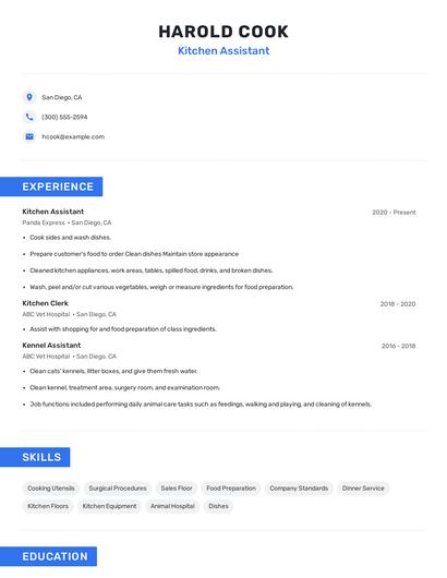 Kitchen Assistant Resume