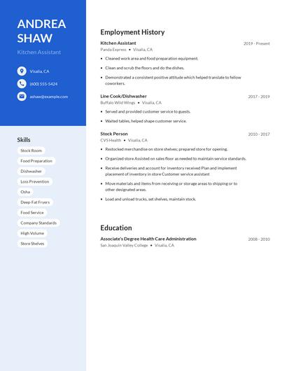 Kitchen Assistant Resume