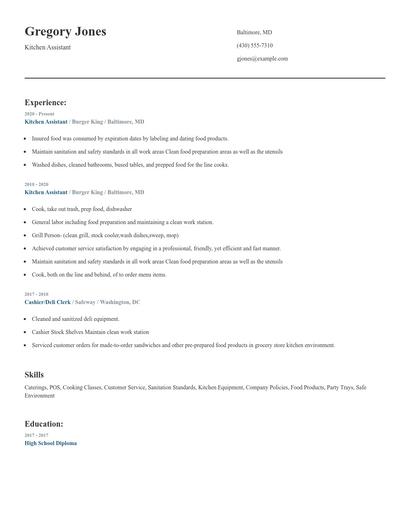Kitchen Assistant Resume