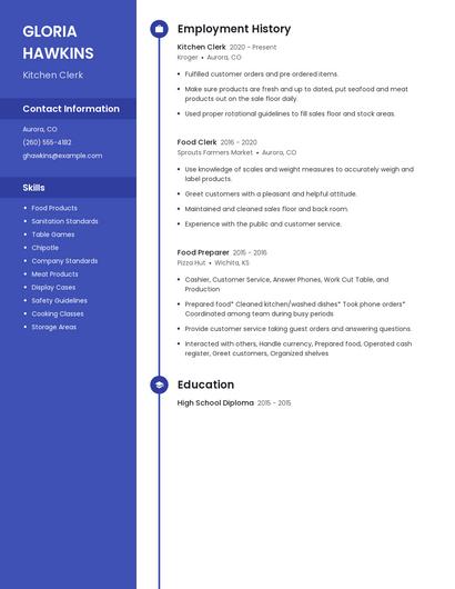 Kitchen Clerk Resume