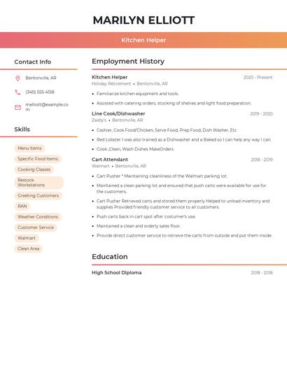 Kitchen Helper Resume