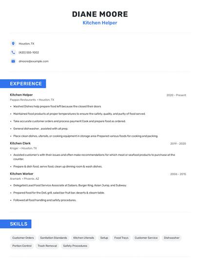 Kitchen Helper Resume