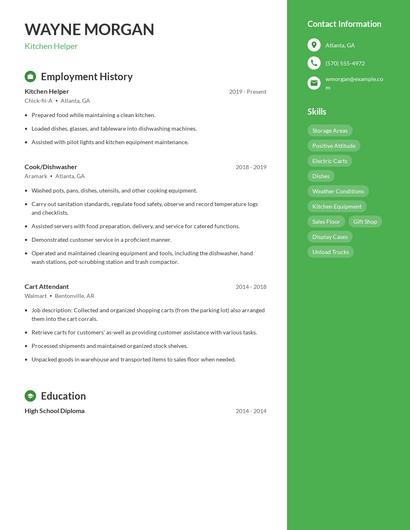 Kitchen Helper Resume