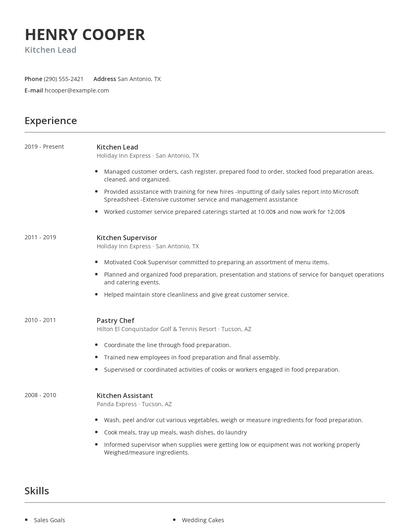 Kitchen Lead Resume
