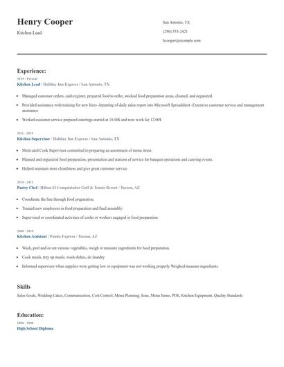 Kitchen Lead Resume