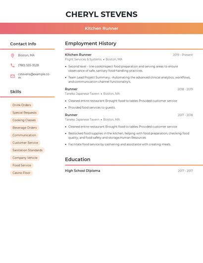 Kitchen Runner Resume