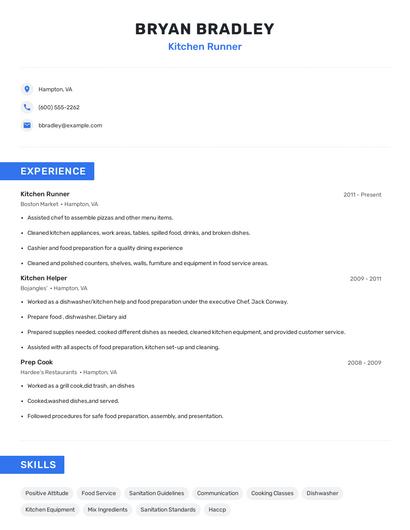 Kitchen Runner Resume