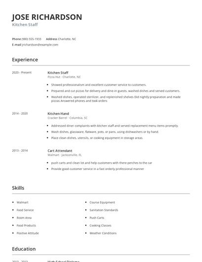 Kitchen Staff Resume