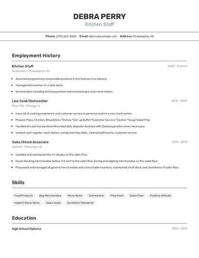 Kitchen Staff Resume